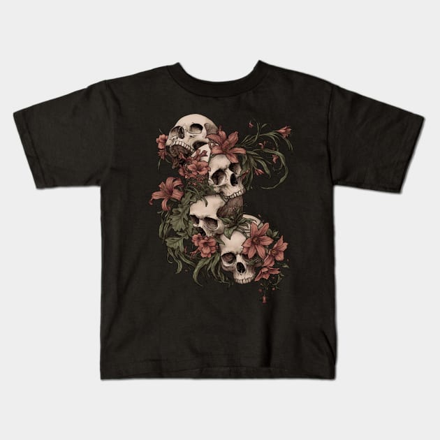 Garden of Skulls Kids T-Shirt by Moutchy